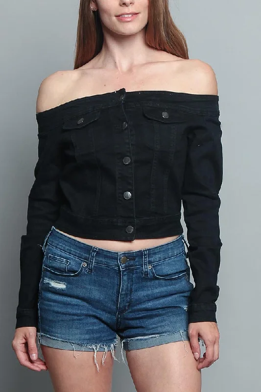 Comfortable Fashion Looks Off the Shoulder Denim Jacket