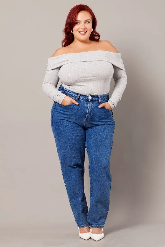 Soft Fabric Looks Denim Mom Jeans High Rise