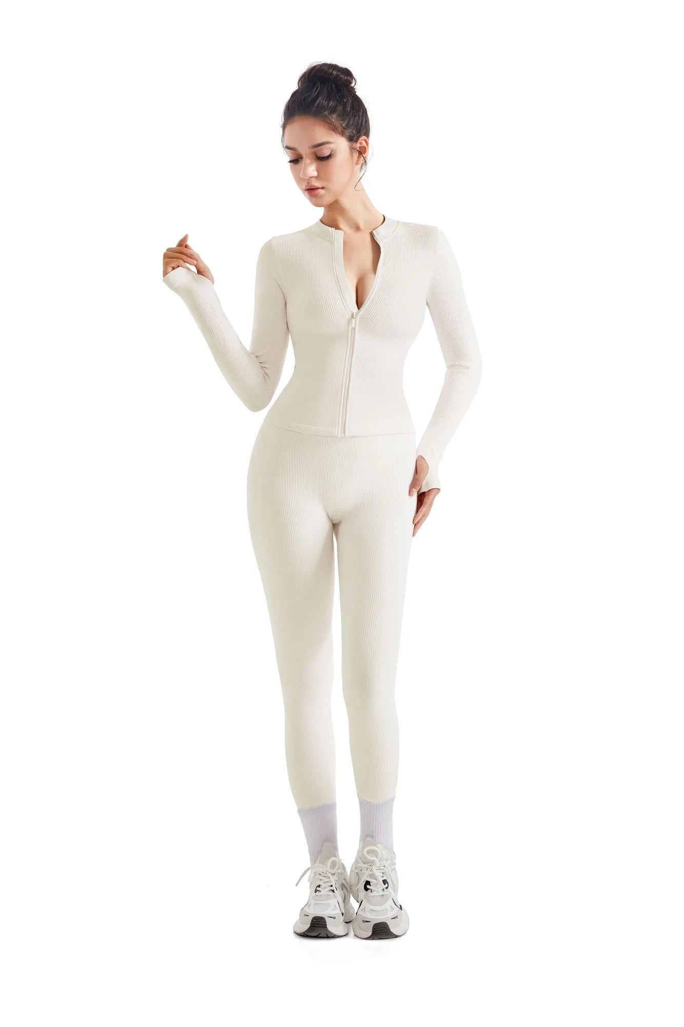 Modern Comfort Wear Seamless Ribbed Zip-Up Workout Set