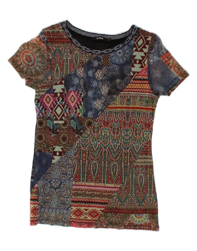 Cozy Knits DESIGUAL Womens T-Shirt Top UK 12 Medium Multicoloured Paisley Polyamide