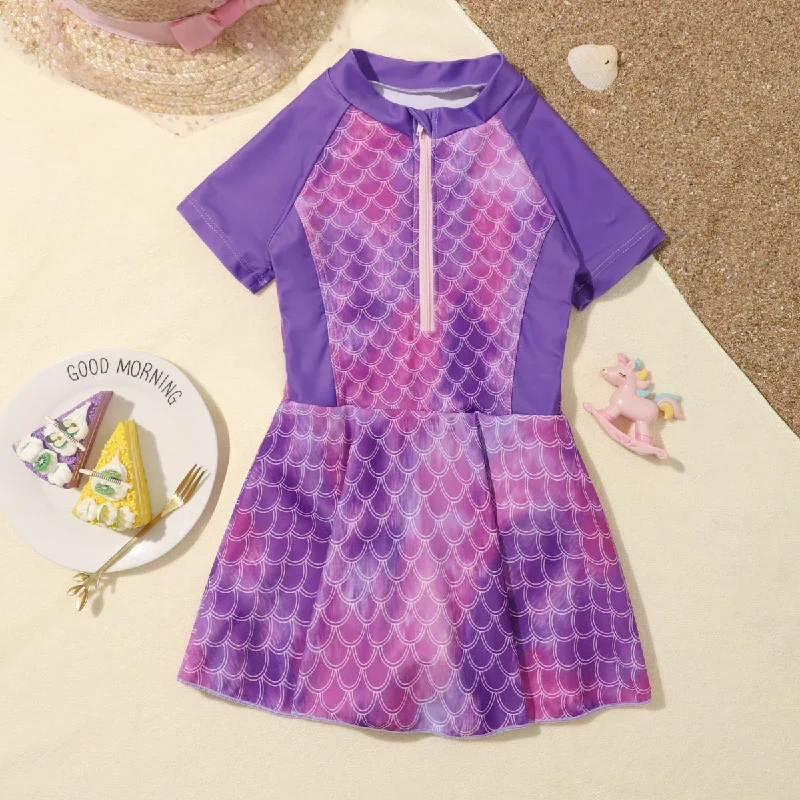 Soft Wearables Purple One Piece Swimsuits for Girls