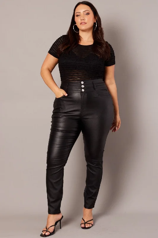 Warm Wear Black Skinny Jeans High Rise Wet Look