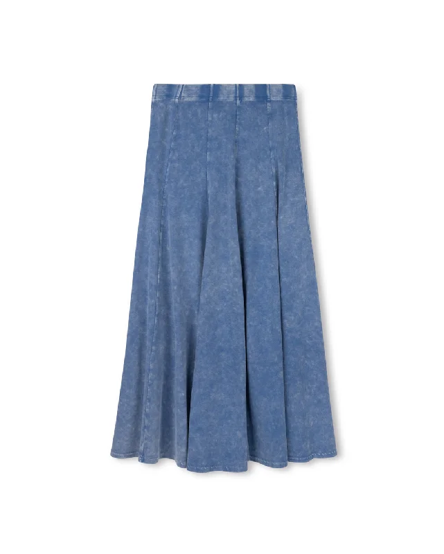 Casual Chic Outfits CABANA LIGHT BLUE MINERAL WASH PANELED MIDI SKIRT