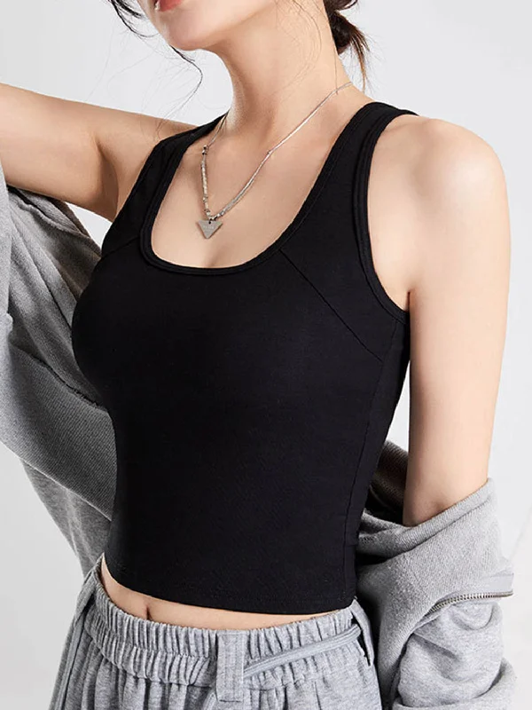 Classic Comfort Crisscross Scoop Neck Wide Strap Cropped Tank with Chest Pads