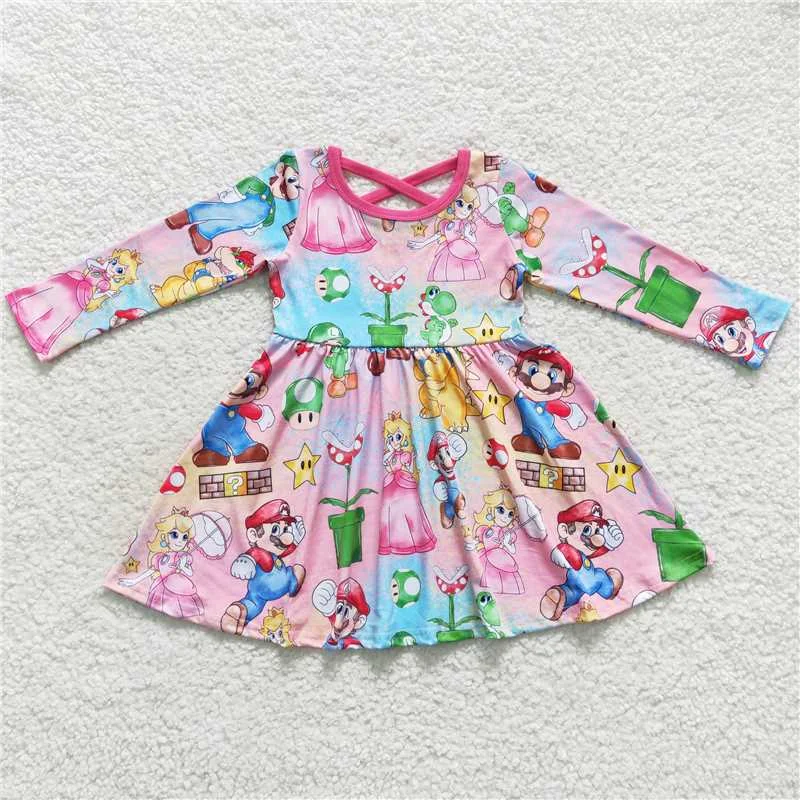 Elegant Fit GLD0324  Baby Girls Pink Cartoon Long Sleeve Dresses