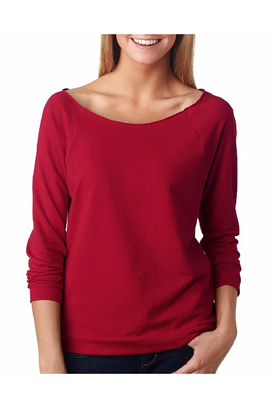 Weekend Comfort Wear Next Level Womens French Terry 3/4 Sleeve Wide Neck T-Shirt - Cardinal Red - Closeout