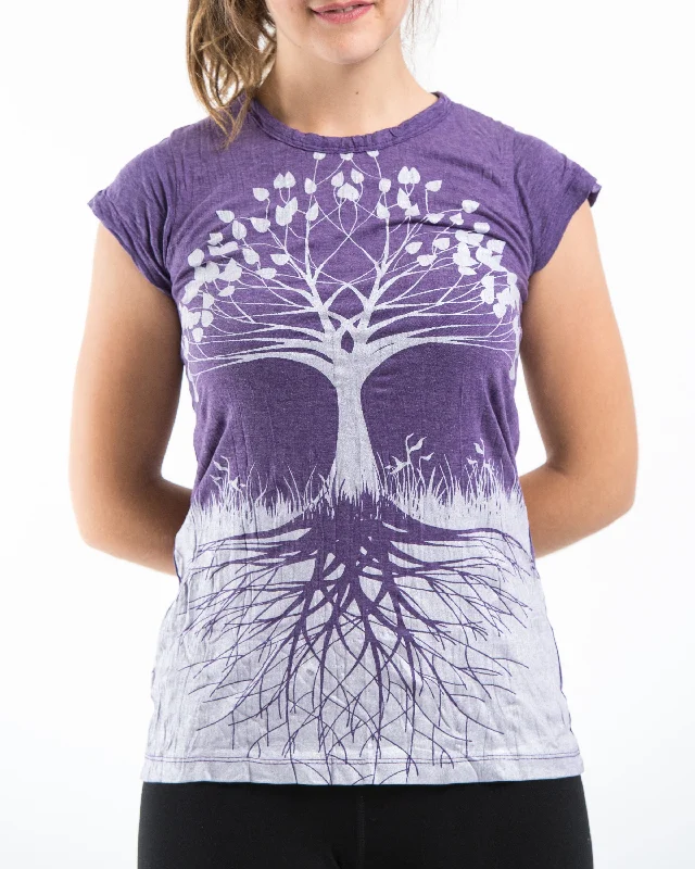Chic Outfits Womens Tree of Life T-Shirt in Silver on Purple