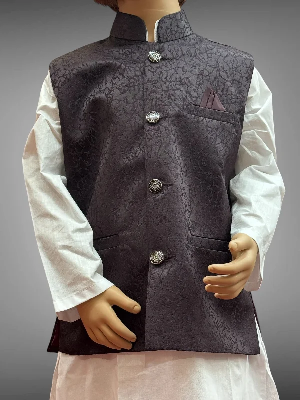 Comfy Chic Wear Silk Self Printed Dark Purple Kids Vest