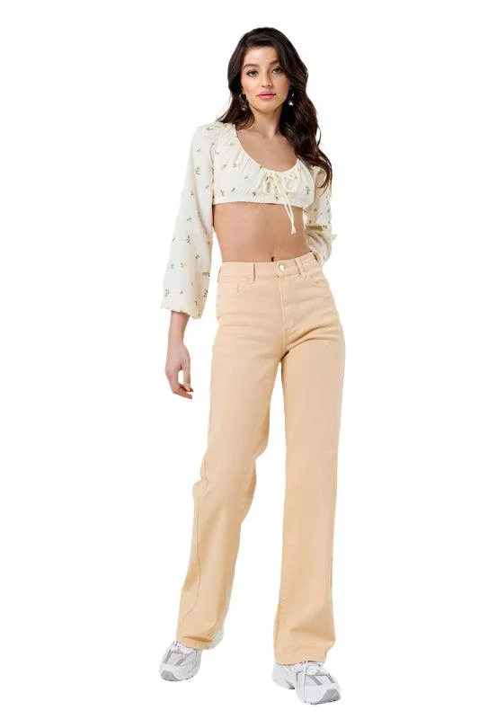 Cozy Outerwear Nude High Waisted Wide Cut Straight Leg