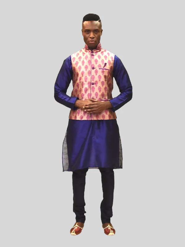 Chic Comfort Wear Silk Lemonade Pink With Fuchsia Pink Leaves Modi Vest