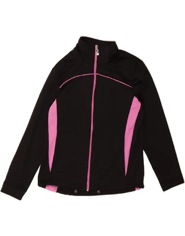 All-Day Outfits ASICS Womens Tracksuit Top Jacket UK 14 Medium Black Colourblock Polyester