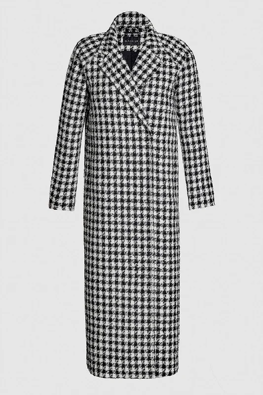 Versatile Outfits Tweed Houndstooth Suri Alpaca Maxi Raglan Sleeve Coat