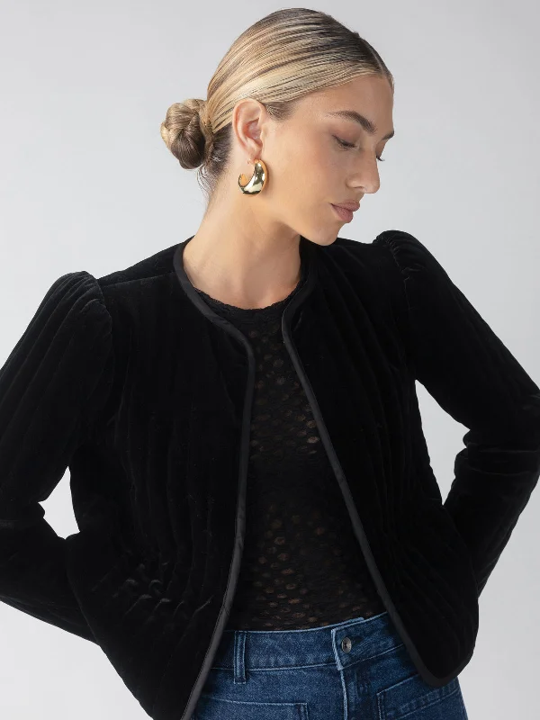 Warm Layers Quilted Velvet Jacket Black