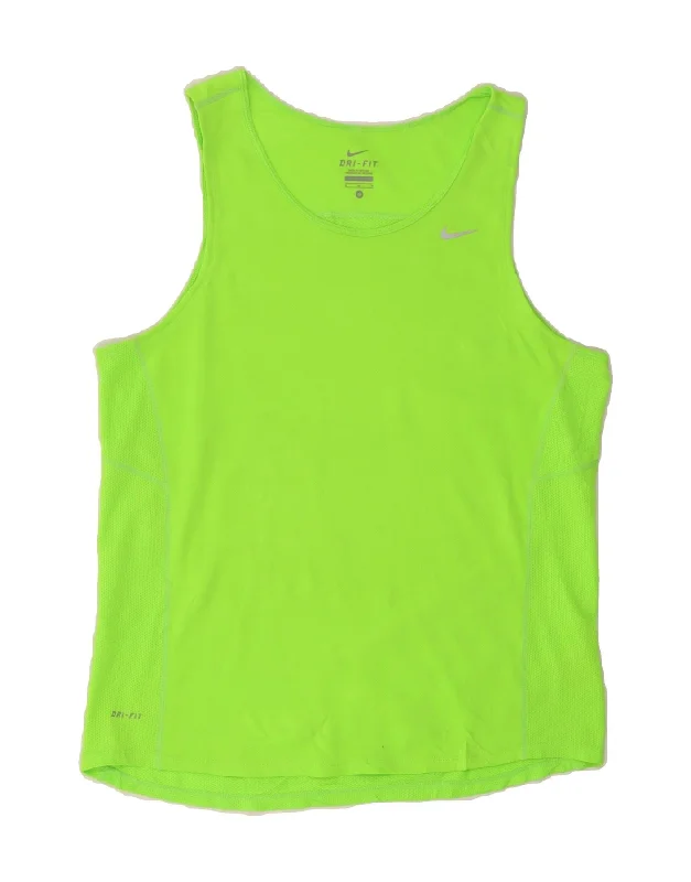 Classic Comfort NIKE Womens Dri Fit Vest Top UK 14 Medium Green Polyester