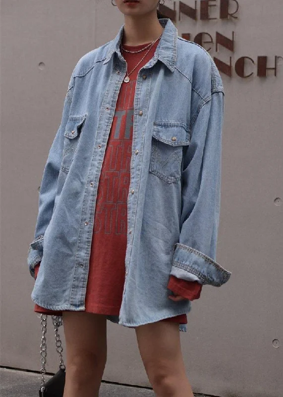 All-Day Style Italian light blue Fashion coats women blouses Outfits lapel Button Down coat