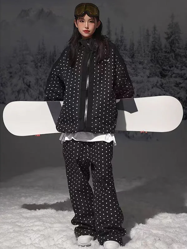 Cozy Fitting Women's Mountain Fancy Polka Dot Stars Freestyle Snow Suits