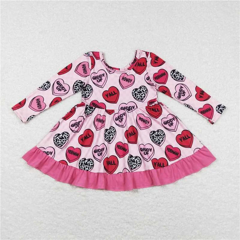Relaxed Fashion GLD0422  Baby Girls Valentines Hearts Western Knee Length Dresses