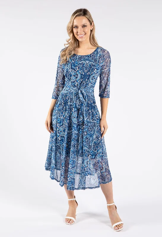 Warm Chic Outfits Mesh Midi Tie Waist Dress
