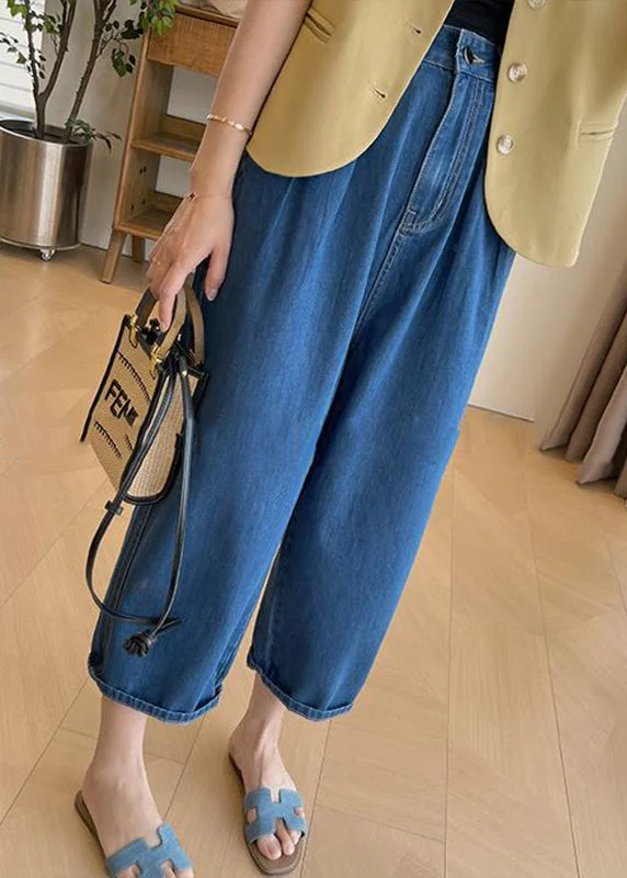 Comfortable Sweaters Italian Blue Pockets Denim Wide Leg Pants Summer