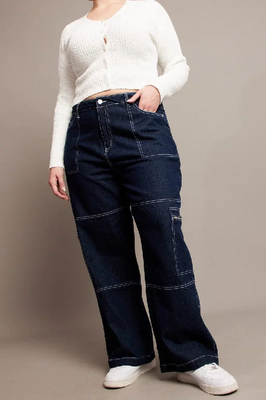 Easy Chic Denim Cargo Jeans Mid Rise