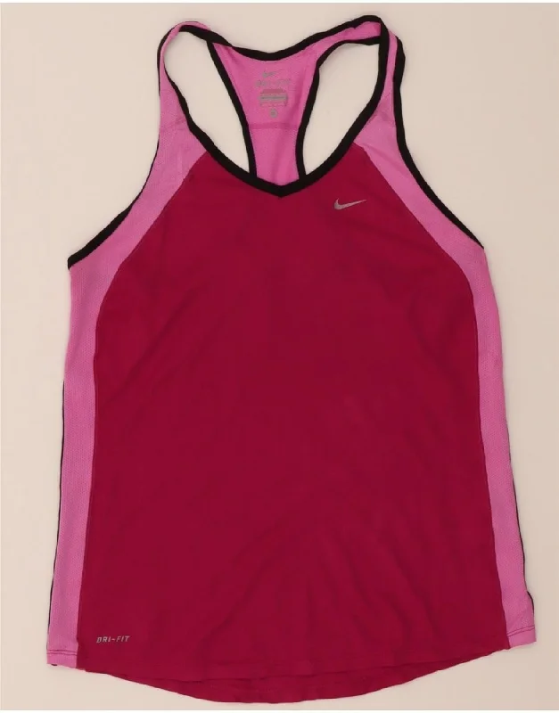 Effortless Looks NIKE Womens Dri Fit Vest Top UK 12 Medium Burgundy Colourblock Polyester