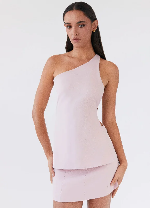 Elegant Casuals Zeina One Shoulder Top - Pink