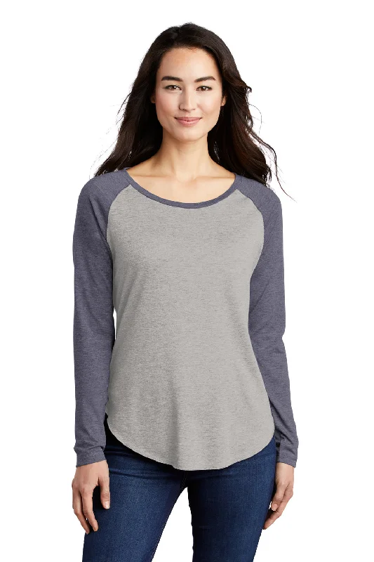 Effortless Looks Sport-Tek Womens Moisture Wicking Long Sleeve Scoop Neck T-Shirt - Heather Light Grey/Heather True Navy Blue - Closeout