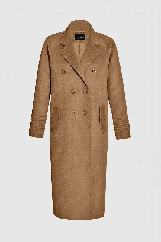 Comfy Chic Wear Baby Alpaca Long Double Breasted Notched Collar Coat