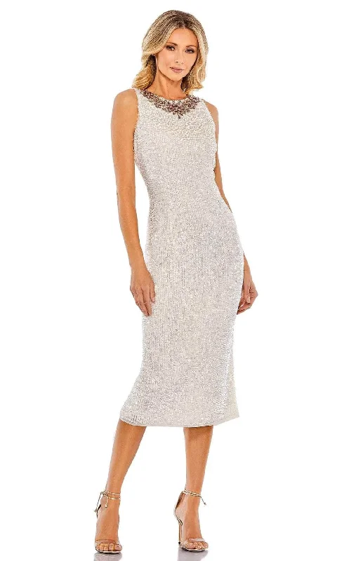 Relaxed Fit Wear Mac Duggal - 70269 Sequined Tea Length Sheath Dress