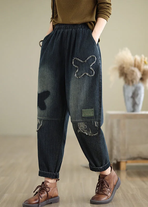 Cozy Chic Wear Plus Size Navy Pockets Elastic Waist Denim Pants Fall