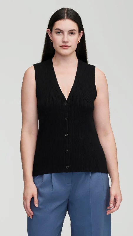 Light Fit Everyday Knit Rib Waistcoat in Viscose Wool | Black