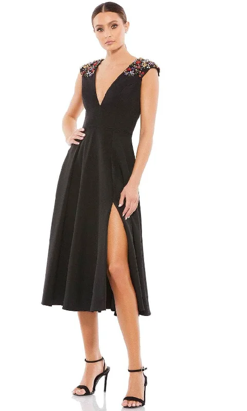 Easygoing Fashion Ieena Duggal 70214 - Cap Sleeved Plunging V Neck Dress
