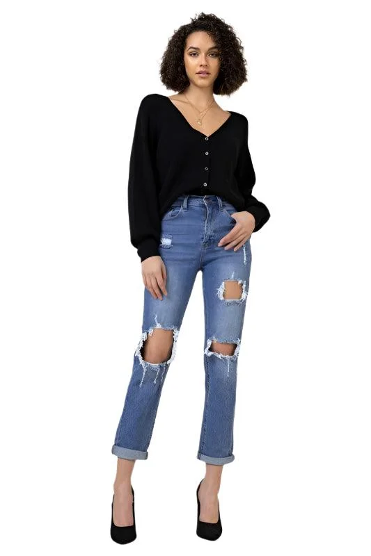 Easy Chic Distressed Boyfriend Jeans