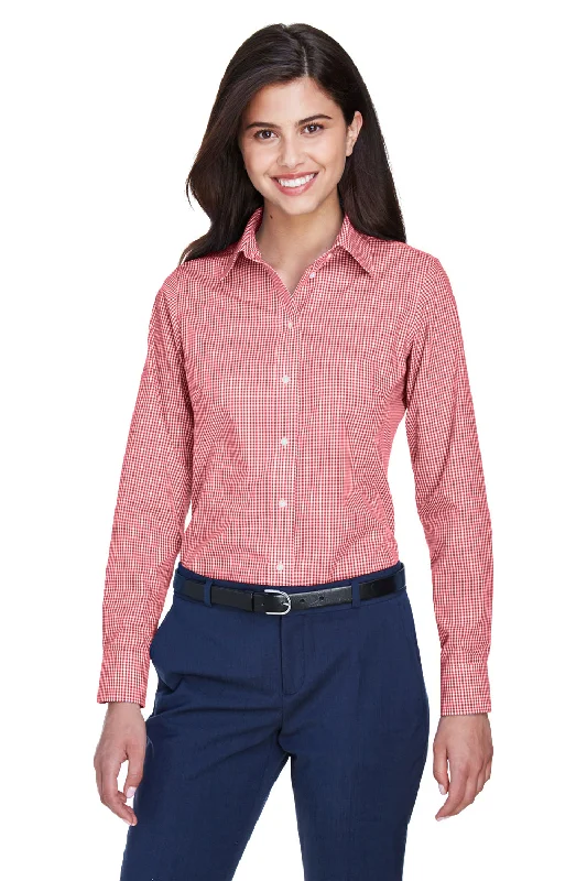 Comfy Dress Devon & Jones Womens Crown Woven Collection Wrinkle Resistant Long Sleeve Button Down Shirt - Red