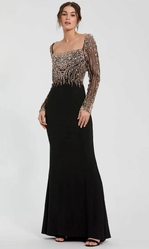 Cozy Fashions Mac Duggal 2256 - Sheer Sleeve Beaded Top Evening Dress