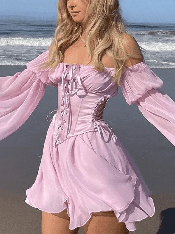 Casual Chic Outfits Long Sleeve Corset Mini Dress