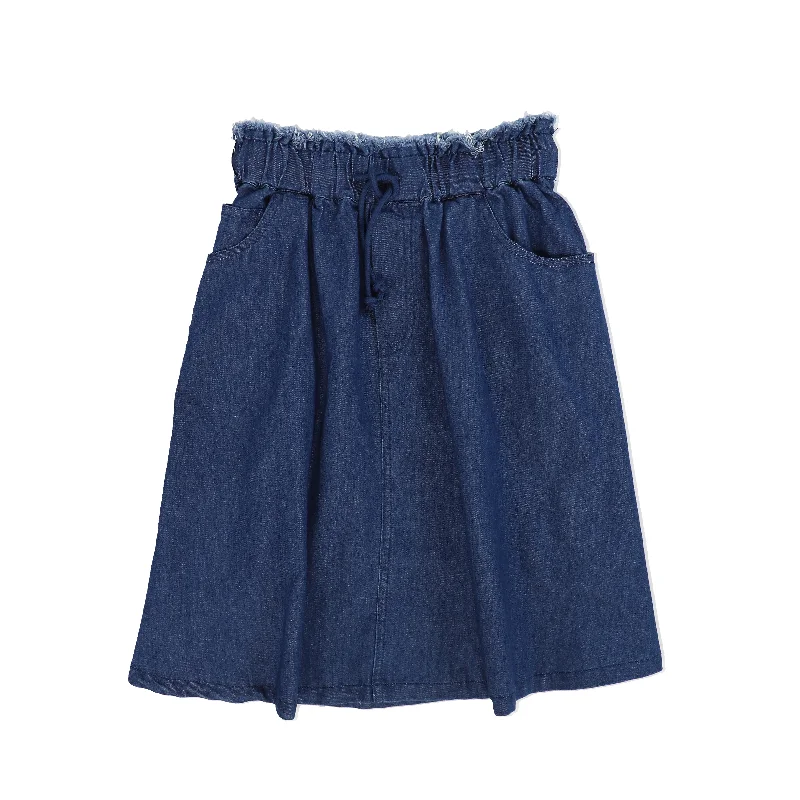 Cozy Apparel CABANA MID BLUE DENIM DRAW STRING SKIRT