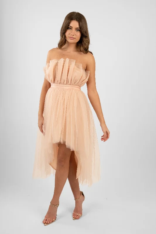 Soft Layers Nidha High Low Tulle Dress in Nude