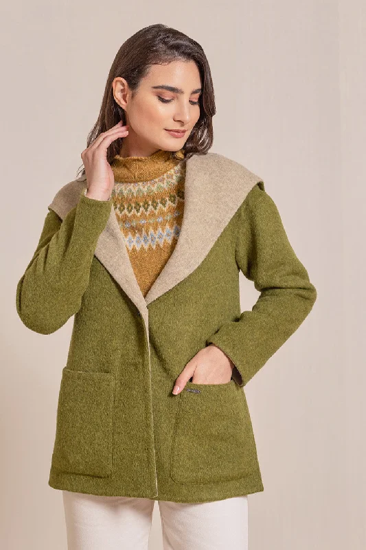 Cozy Street Style Vancouver Coat Baby Alpaca Color Avocado&Arena
