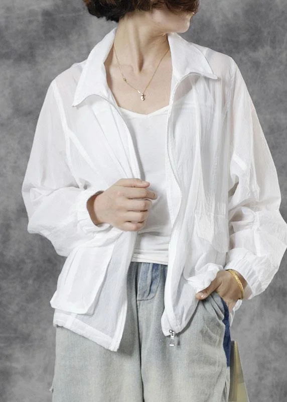 Simple Comfort Italian White Loose Pockets Fall Tops Long Sleeve