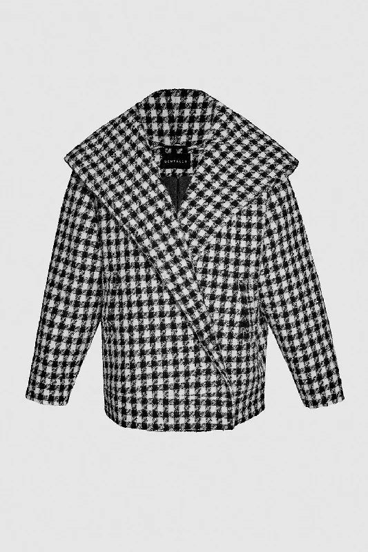 Timeless Outfits Tweed Houndstooth Suri Alpaca Oversized Hooded Jacket