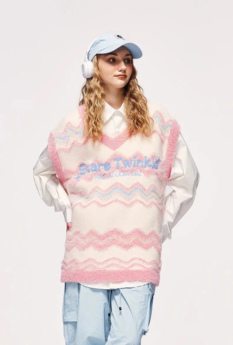 Stylish Fit Stars Twinkle Fluffy Sweater Vest