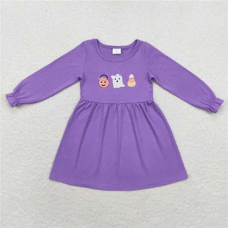 Casual Fit Wear GLD0575  Baby Girls Lavender Ghost Halloween Knee Length Dresses