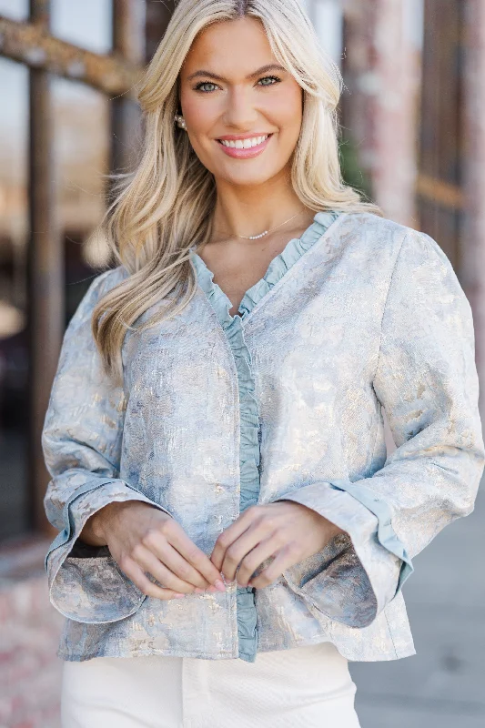 Modern Comfort Wear Where You're Going Slate Blue Floral Blouse