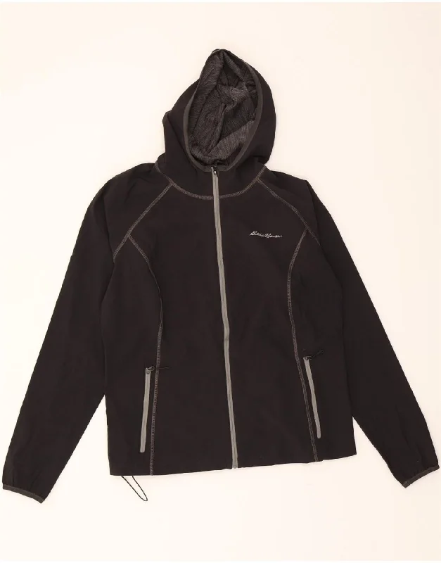 Relaxed Fashion EDDIE BAUER Womens Hooded Tracksuit Top Jacket UK 16 Large Black Nylon