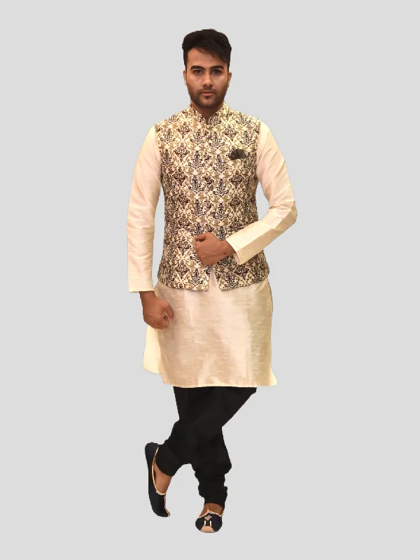 Breezy Comfort Silk Brocade Mocha Brown And French Gold Printed Modi Vest