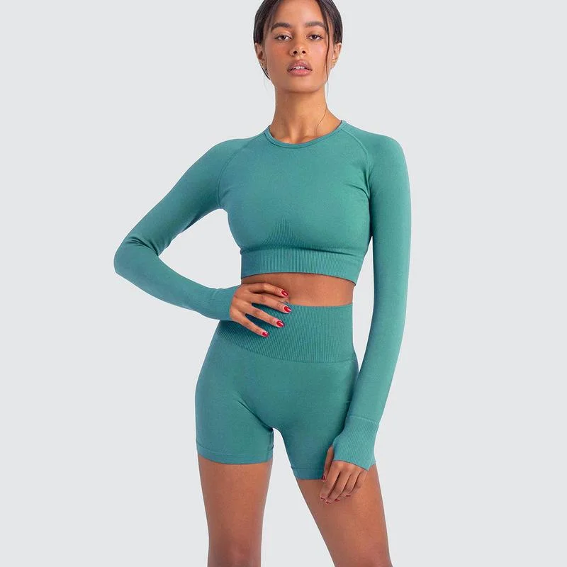 Long Sleeve Shorts Suit-Peacock Blue