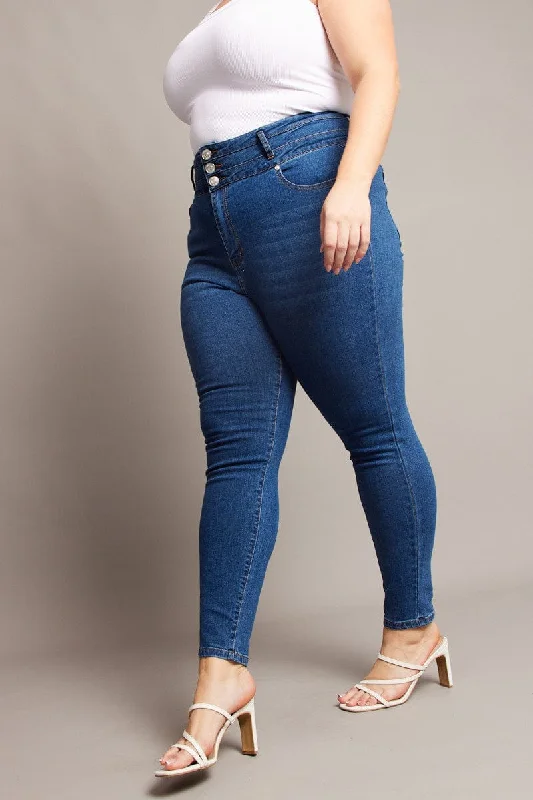 Casual Fit Wear Denim Skinny Jeans High Rise Button Front