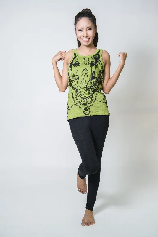 Easygoing Fashion Womens Big Face Ganesh Tank Top in Lime