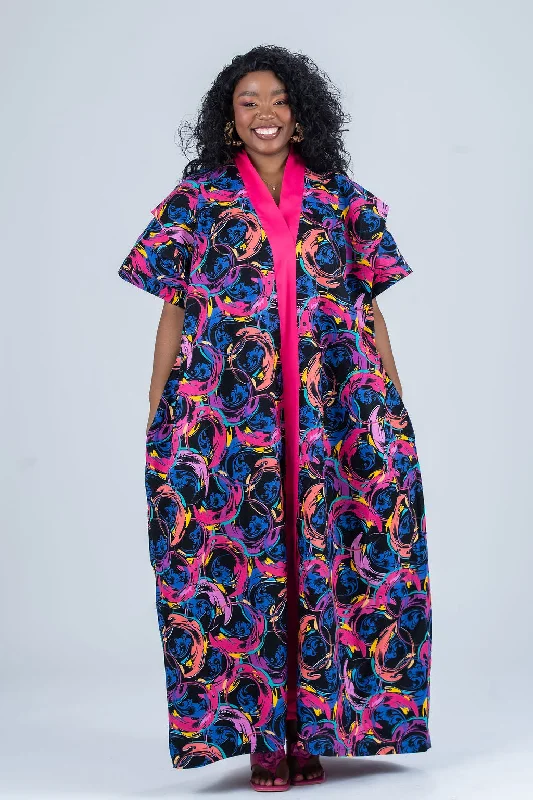 Relaxed Fashion Betsy Ankara Bubu Dress | Pink Multicolor African Print